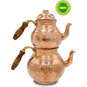Bakır Büyük Baklava Desenli Çaydanlık