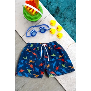Erkek Çocuk Dinazor Baskılı Bel Bağcıklı Deniz Şortu
