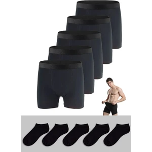 Erkek 5'li Siyah Çorap ve Boxer Seti