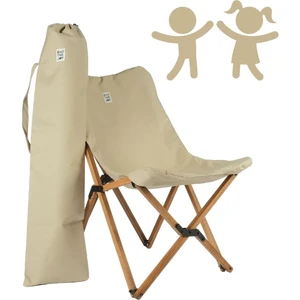Bag The Joy Kıds Ahşap Katlanır Kamp & Bahçe Sandalyesi – Kahverengi Iskelet - Bej Kılıf