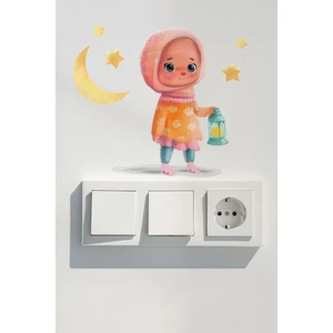 Sevimli Kız Çocuğu Ramazan-I Şerif Priz Sticker Seti Duvar Cam Sticker Ramazan Süsü