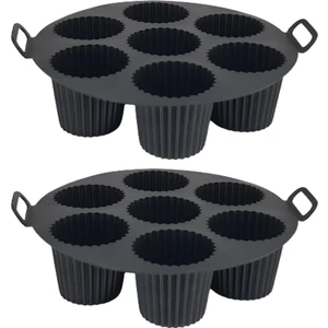 Güncel Çarşı 2 Adet Airfryer Silikon Kek Pişirme Kalıbı 7 Bölmeli, Silikon Cupcake Kek Pişirme Kabı Muffin Fırın Kalıbı