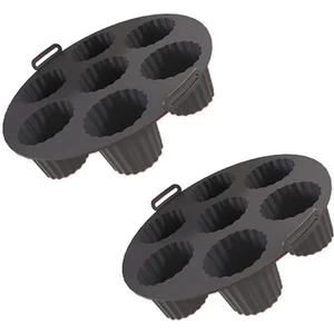 Güncel Çarşı 2 Adet Airfryer Silikon Kek Pişirme Kalıbı 7 Bölmeli, Silikon Cupcake Kek Pişirme Kabı Muffin Fırın Kalıbı