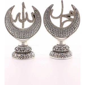 Biton Toptan 2'li Gümüş Allah Muhammed Hilal Orta Boy Biblo 20CM-06