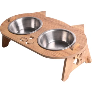 Kedi Mama Standı (8 mm Mdf)( Eğimli Kedi Modeli )(Çelik Kase - 2*350ml)