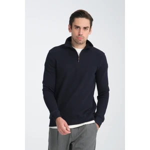 Cappi Erkek Koyu Lacivert Yarım Fermuarlı Pamuklu Örme Kumaş Slim Fit Sweatshirt