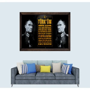 Türkçü, Mustafa Kemal Atatürk, Andımız, Türk, Çerçeveli Cam Duvar Tablosu 20 x 30  cm