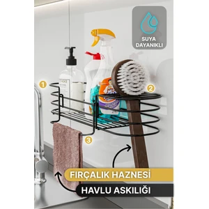 Mutfak Düzenleyici Banyo Düzenleyici Organizer Mutfak Dolabı 3 Fonksiyonlu Siyah Mat Bulaşıklık