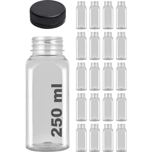 250 ml Smoothie Detoks Şişesi 250 cc Şeffaf Plastik Şişe Detox Köşeli Dondurucuya Uygun 20 Adet