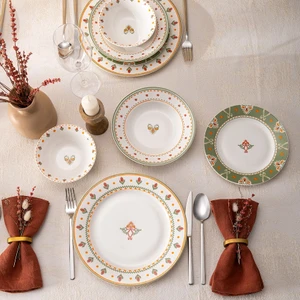 New Bone Ethnic 24 Parça 6 Kişilik Yuvarlak Yemek Takımı