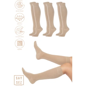 Bambu Kadın Dizaltı Uzun Dikişsiz Çorap 3'lü / Pantolon Çorabı / Teni Göstermeyen Çorap
