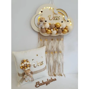 Baby Lüks Babylüks Bubble Ledli Bulut Kapı Süsü + Takı Yastığı