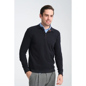Joyson Erkek Lacivert Regular Fit Pamuk Karışımlı Kalın Kumaş Polo Yaka Sweatshirt