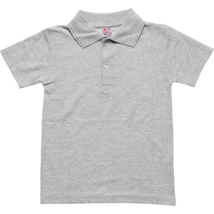 Gri Kısa Kol Düz Renk Yakalı 6-16 Yaş Çocuk Okul Lakos Tişört Polo Yaka T-Shirt