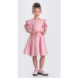 Kız Çocuk Gül Detaylı Kısa Kollu Elbise ELB.2717