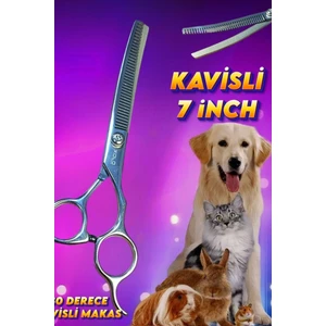 7 Inç Kavisli Titanium Grey Tüy Toplama Inceltme Kesim Makası Pet Profesyonel Tıraş Kuaför 36 Diş
