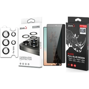Galaxy S25 Ultra Zore Rika Premium Privacy Temperli Cam Ekran Koruyucu + Zore CL-12 Safir Anti-Reflective Kamera Lens Koruyucu