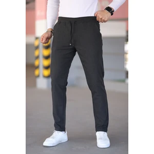 Erkek Antrasit Beli Lastikli Bağcıklı Esnek Fitted Jogger Pantolon Kumaş Pantolon