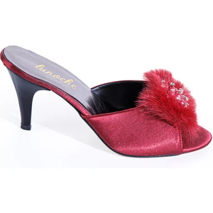 Lunoche Nightwear Tüylü Taşlı Kadın Çeyiz Terliği Şık Günlük Ev Terliği Süslü Çeyiz Doğum Misafir Gelin Terliği