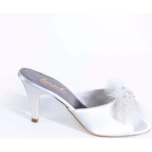 Lunoche Nightwear Tüylü Taşlı Kadın Çeyiz Terliği Şık Günlük Ev Terliği Süslü Çeyiz Doğum Misafir Gelin Terliği