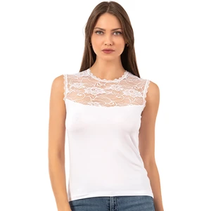 Özkan Underwear 7365 Kadın Viskon Dantelli Sıfır Kol Atlet Tişört Bluz