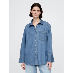Kadın Mavi Chambray Denim Oversize Gömlek