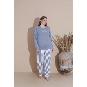 Büyük Beden Pamuklu Milan Kumaş Kadın Pijama Takımı