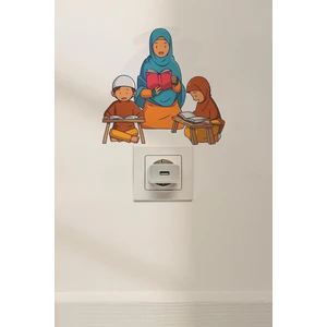 Kuran Okuyan Sevimli Aile Priz Sticker Seti Duvar Cam Sticker Ramazan Süsü Mini Sticker
