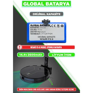 Global Batarya Wiami Fx8 Uyumlu Akıllı Robot Süpürge Bataryası 14.4v 2600mAh Li-ion Pil (Orijinal Kapasite)