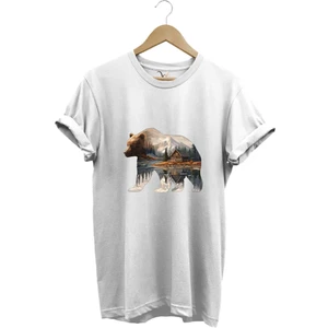 Avcılık Kamp Doğa ve Baraka Ayı Baskılı Regular Fit Tişört