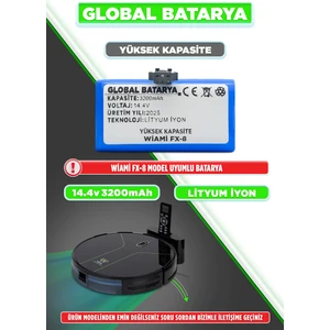 Global Batarya Wiami Fx8 Uyumlu Akıllı Robot Süpürge Bataryası 14.4V 3200mAh Pil Li-ion (Yüksek Kapasite)