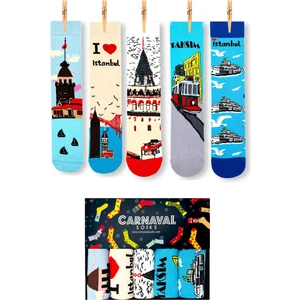 5'li Istanbul Tema Desenli Renkli Çorap Seti