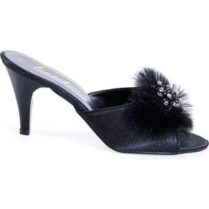 Lunoche Nightwear Tüylü Taşlı Kadın Çeyiz Terliği Şık Günlük Ev Terliği Süslü Çeyiz Doğum Misafir Gelin Terliği