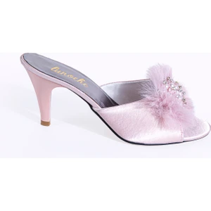 Lunoche Nightwear Tüylü Taşlı Kadın Çeyiz Terliği Şık Günlük Ev Terliği Süslü Çeyiz Doğum Misafir Gelin Terliği