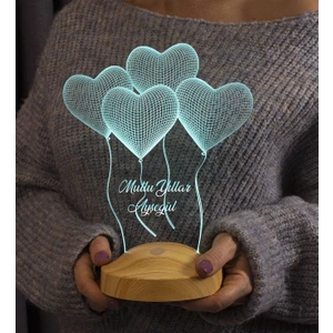 Sevgi Lambası Yeni Yıl Hediyesi, Yılbaşı Hediyesi Klasik Kalpler Kişiye Özel 3D Led Lamba