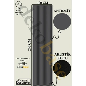 100 x 240 cm Antrasit Renk Akustik Ahşap Duvar Paneli