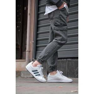 Erkek Jogger Kargo Cepli Kot Pantolon - Lastikli Bel ve Paça, Yıkamalı Denim