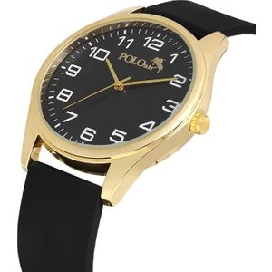 Polo Air Yumuşak Silikon Kordon Rakamlı Erkek Kol Saati Siyah Gold Renk PL-0977E3X