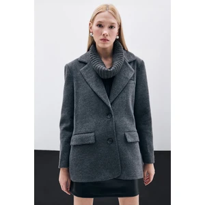 Düğmeli Kaşe Ceket - Siyah