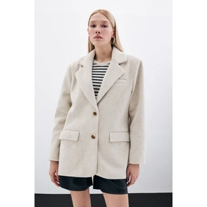 Düğmeli Kaşe Ceket - Bej