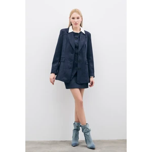 Düğmeli Süet Ceket - Lacivert