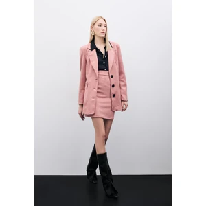 Kısa Süet Etek - Pudra