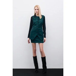 Düğmeli Uzun Süet Yelek - Zümrüt