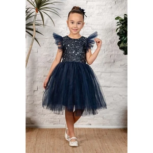 Mnk Baby & Kids Küpeli Pul Payet Tüllü Kız Çocuk Elbise MNK0526