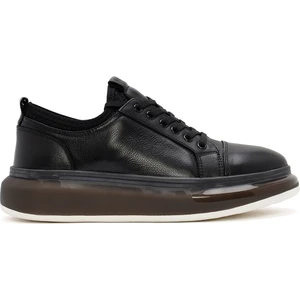 Erkek Siyah Kalın Tabanlı Bağcıklı Deri Sneaker 25SFD691418