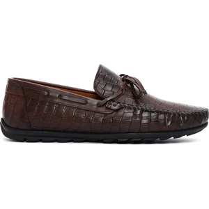 Erkek Kahverengi Kroko Desenli Deri Casual Loafer 25SFD7544E3