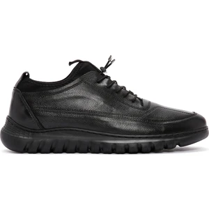 Erkek Siyah Bağcıklı Deri Casual Sneaker 25SFD752018