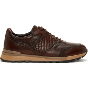 Erkek Kahverengi Bağcıklı Deri Casual Sneaker 25SFD610014