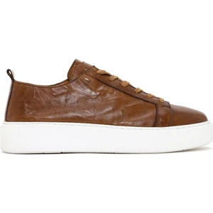 Erkek Taba Bağcıklı Kalın Tabanlı Deri Sneaker 25SFD688326