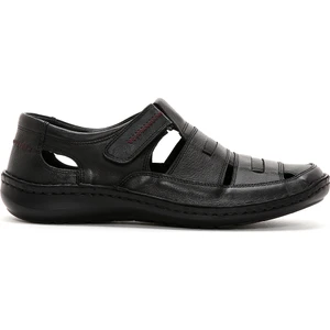 Erkek Siyah Deri Casual Sandalet 25SFD710218